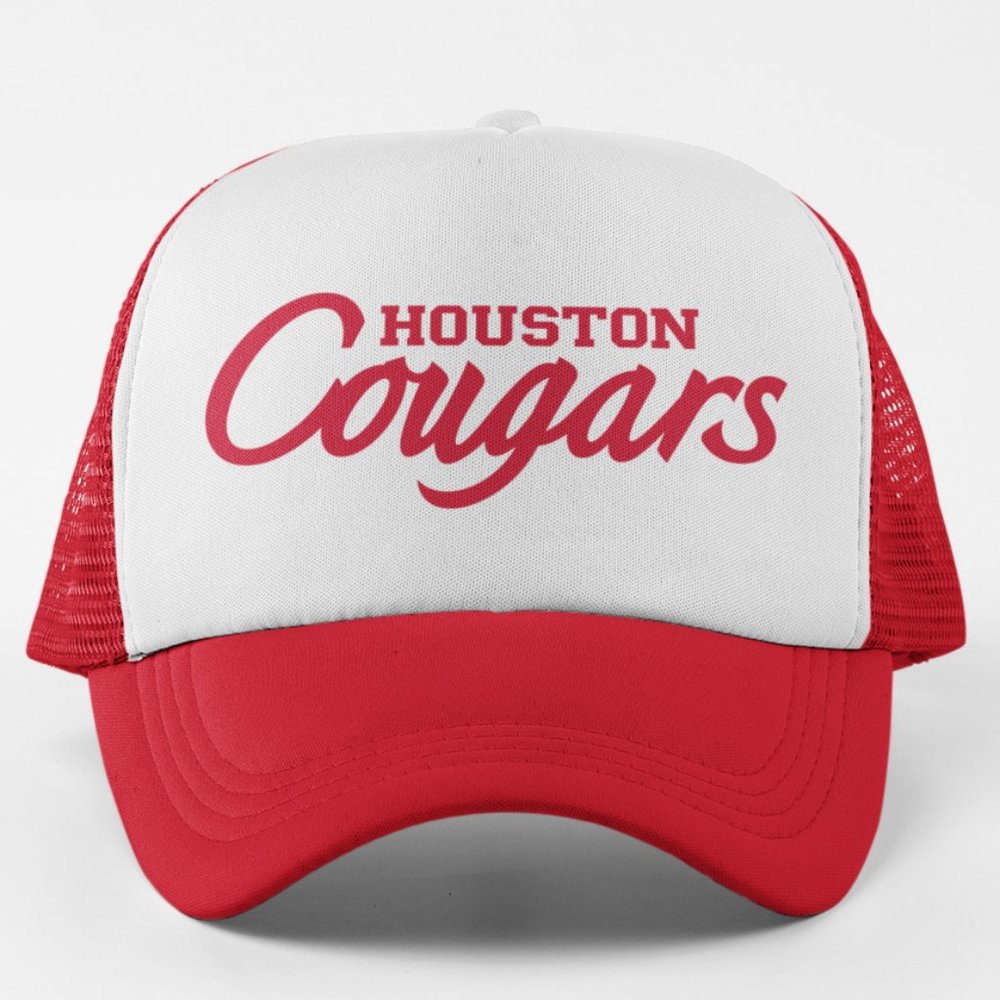 NEW Houston Cougars Wordmark Foam Trucker Snapback Hat 2-TONE RED WHITE